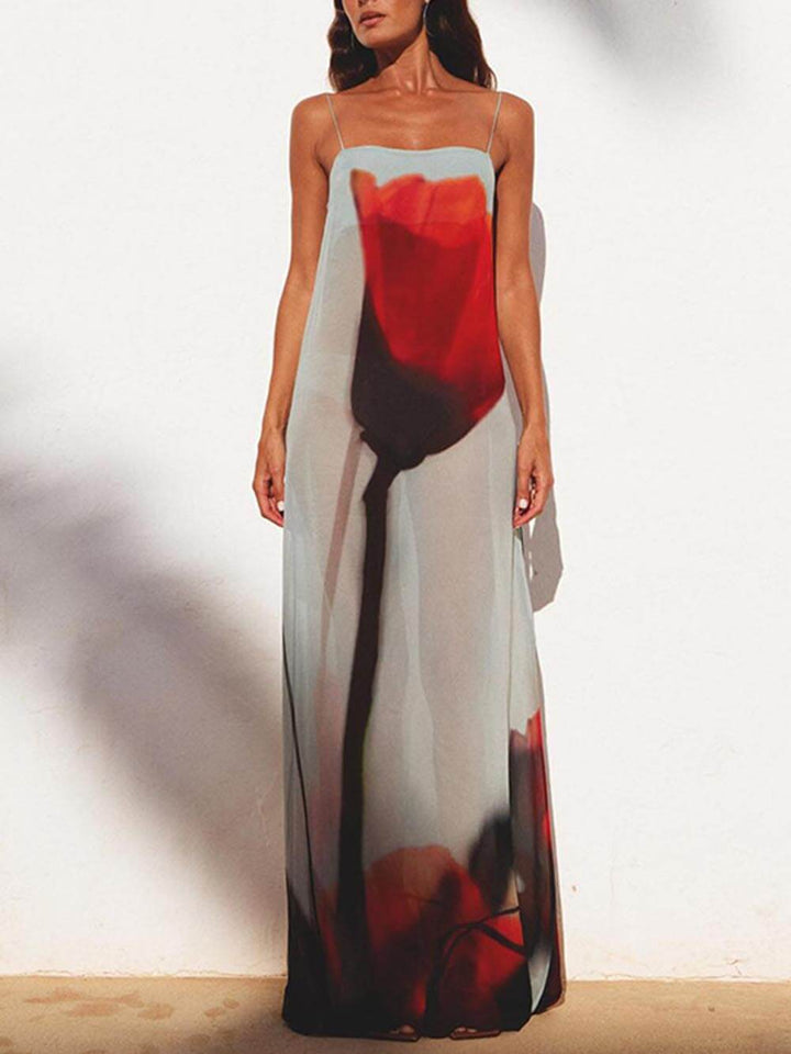 Women's abstract print maxi dress, a stylish and flowing long dress for an elegant summer look.