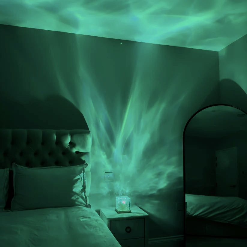 Dynamic LED ocean wave projector lamp for home decor. Creates a calming atmosphere, ideal for relaxation & sleep.