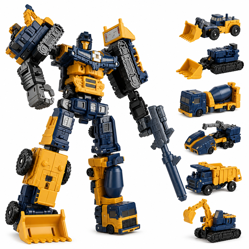 Kids 6-in-1 transforming robot toy, 8.7in tall action figure. Educational & interactive plastic toy gift for boys & girls.