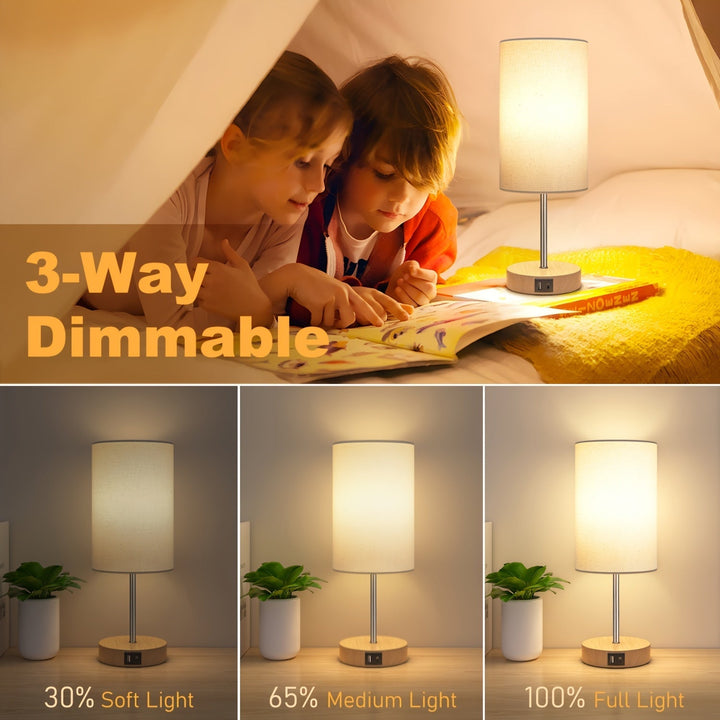 2-pack USB table lamps with touch control dimming, ideal for charging devices on your bedside table.