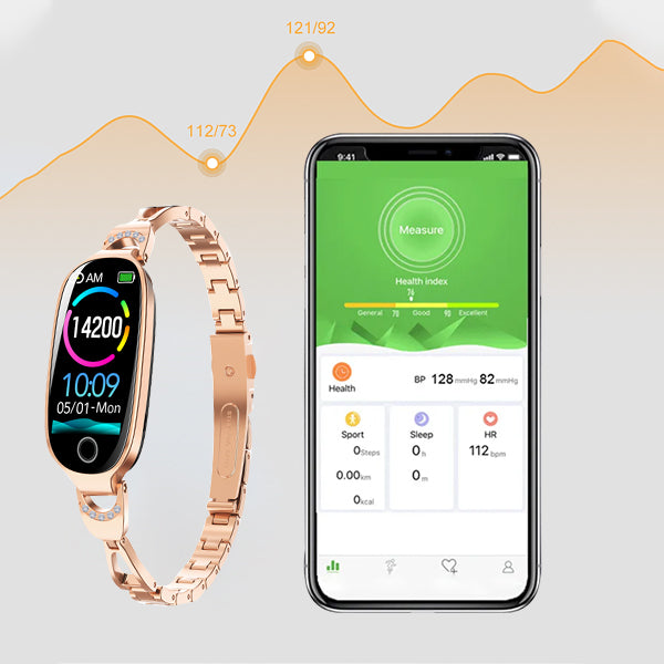 Women's Waterproof Smart Fitness Bracelet with HR & BP Monitor