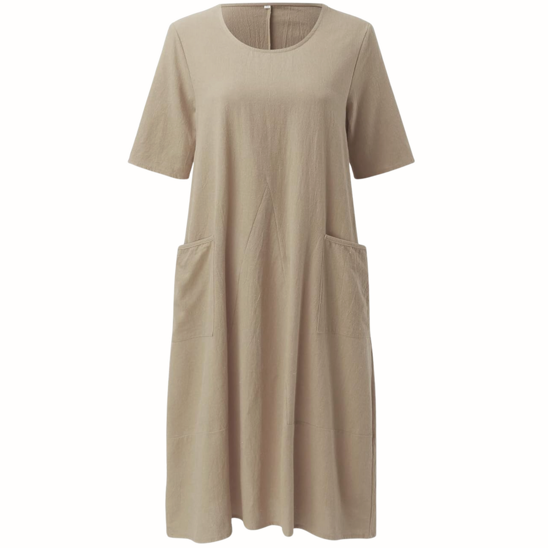 Stylish women's short-sleeve tunic swing dress in a relaxed fit, perfect for casual day outings or effortless style.