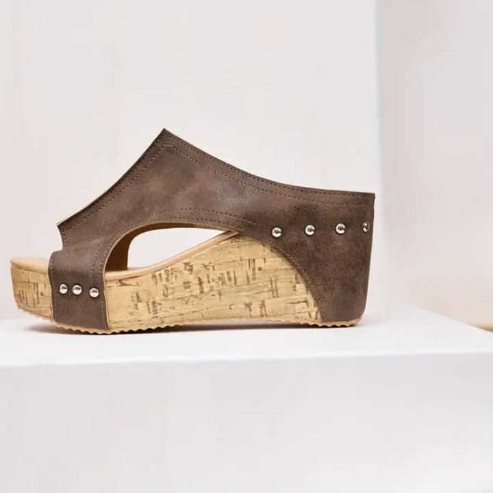Comfortable women's orthopedic open-toe wedge sandals, offering foot support and chic style for summer walks.