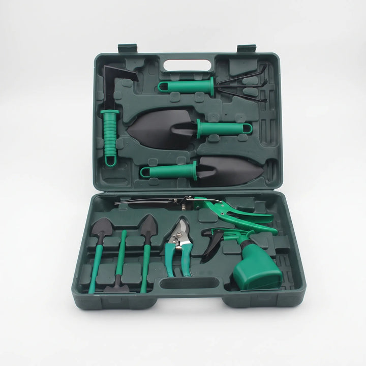 Versatile 10-piece garden tool set for all gardening needs. Durable tools for planting, weeding, and plant care.