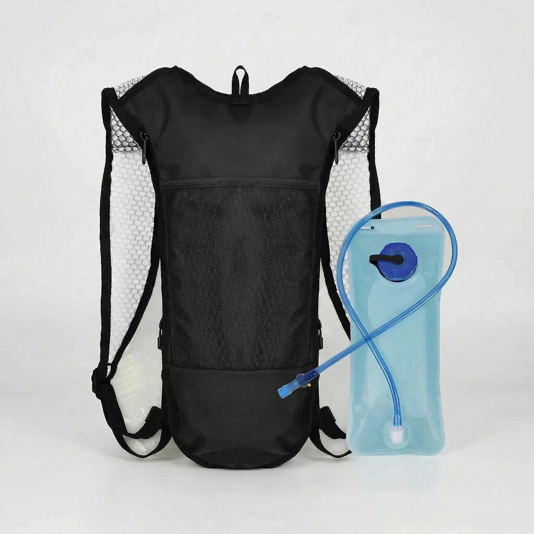 Unisex black 10-liter hydration backpack, perfect for cycling trails. Compact, lightweight, water repellent.
