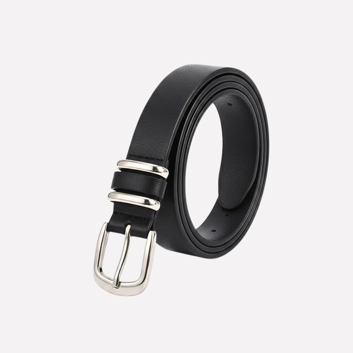 Modern classic women's adjustable faux leather belt set. Gold buckles add a touch of sophistication.
