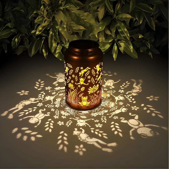 Weather-resistant solar lantern, a perfect decorative garden light solution for year-round use.