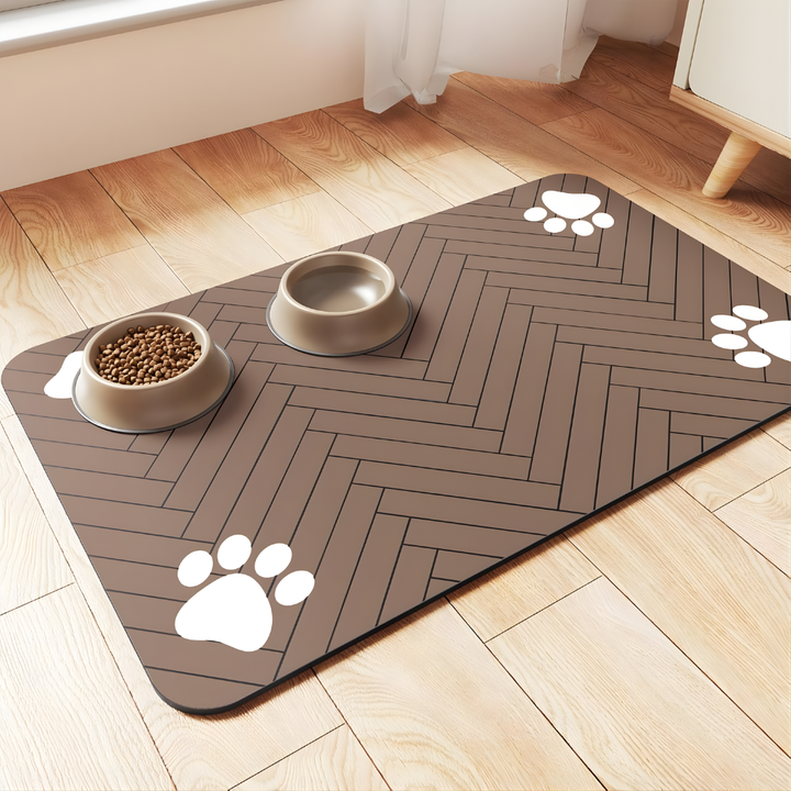 Easy-clean rubber pet mat for food & water bowls. Absorbent floor protector for dogs & cats. Pet supplies.