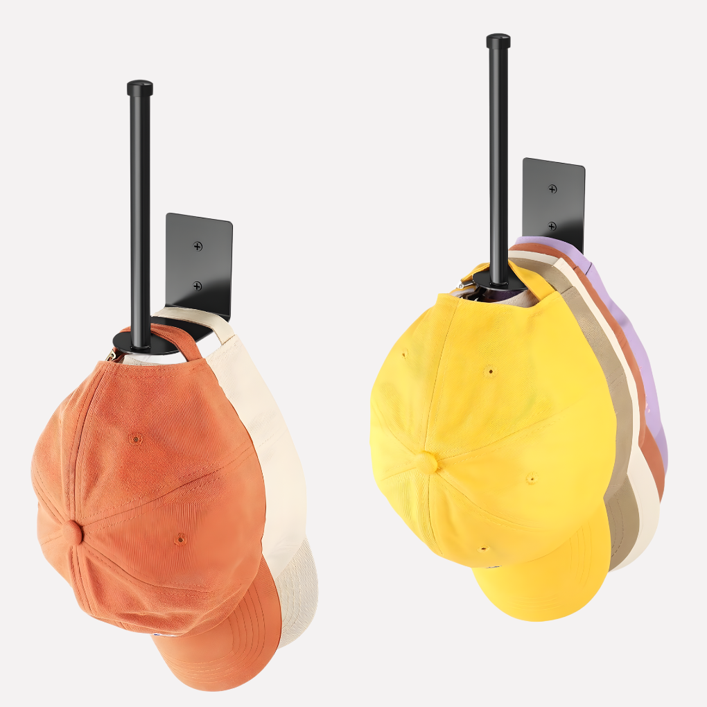 Unisex Hat Organizer Rack (2-Pack) for wall or door mount. Space-saving cap holder, perfect for baseball caps & home storage.