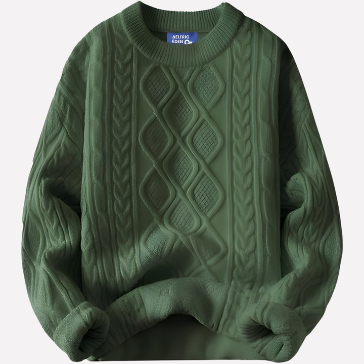 Oversized women's cable knit crewneck, vintage 90s style, a warm long sleeve pullover for winter.