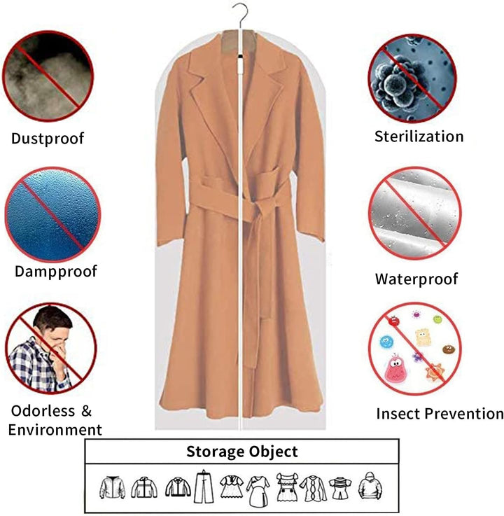 Essential 12-pack clear dustproof clothes protectors for long-term wardrobe storage.