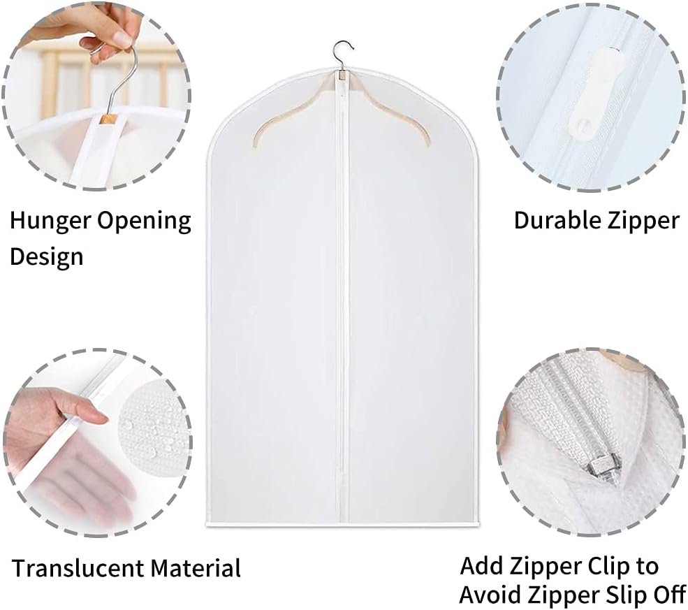 Get organized with 12 PEVA clear garment bags, perfect for suits, dresses & seasonal clothes.