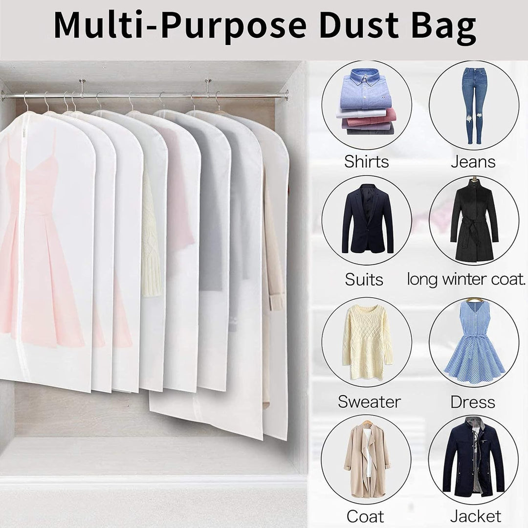 Organize your closet with 12 clear dustproof clothing covers, perfect for jackets & dresses.