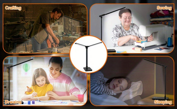 LED desk lamp demonstrating its adjustable brightness settings, perfect for various tasks from reading to work.