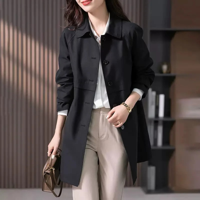 Women's tailored trench jacket, single-button design. An elegant and versatile outerwear piece for any occasion.