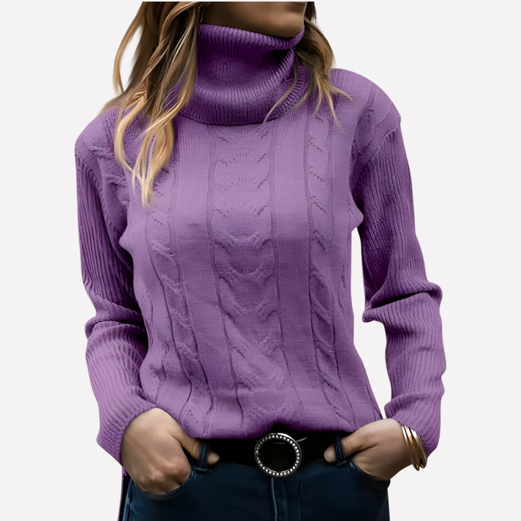 Casual women's turtleneck pullover, a warm and soft winter sweater.