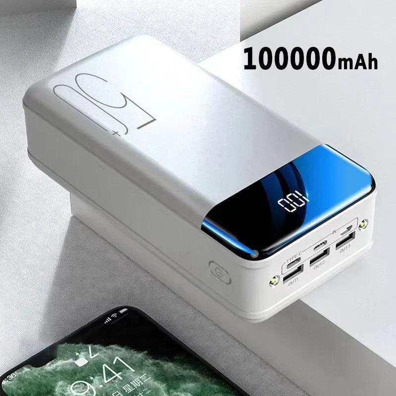 High-capacity 50000mAh power bank for travel, outdoor adventures, and emergency backup power.