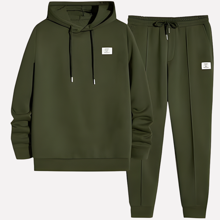 Men's complete two-piece tracksuit set. Cozy hoodie & matching jogger sweatpants for all-day comfort & style.
