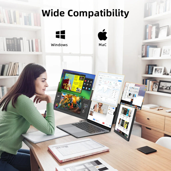Sleek white 14-inch portable dual monitor. Lightweight USB-C laptop extension for on-the-go productivity.