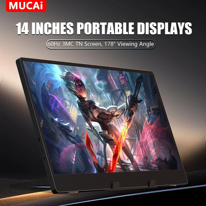 USB-powered 14-inch portable monitor, perfect for travel & easy setup with your laptop or device.