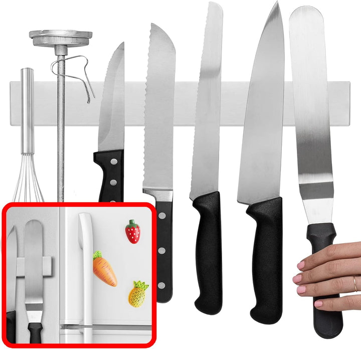 14-inch stainless steel magnetic organizer for kitchen tools & home organization, wall-mounted.