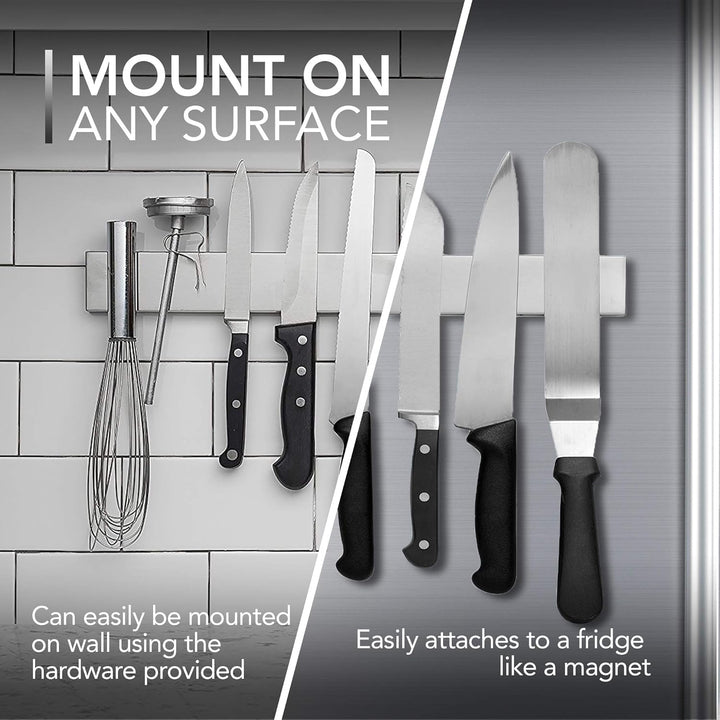 Durable stainless steel 14-inch magnetic tool organizer for efficient kitchen & home space saving.