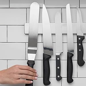 Wall-mounted 14-inch magnetic kitchen organizer, perfect for knives, tools & home storage.