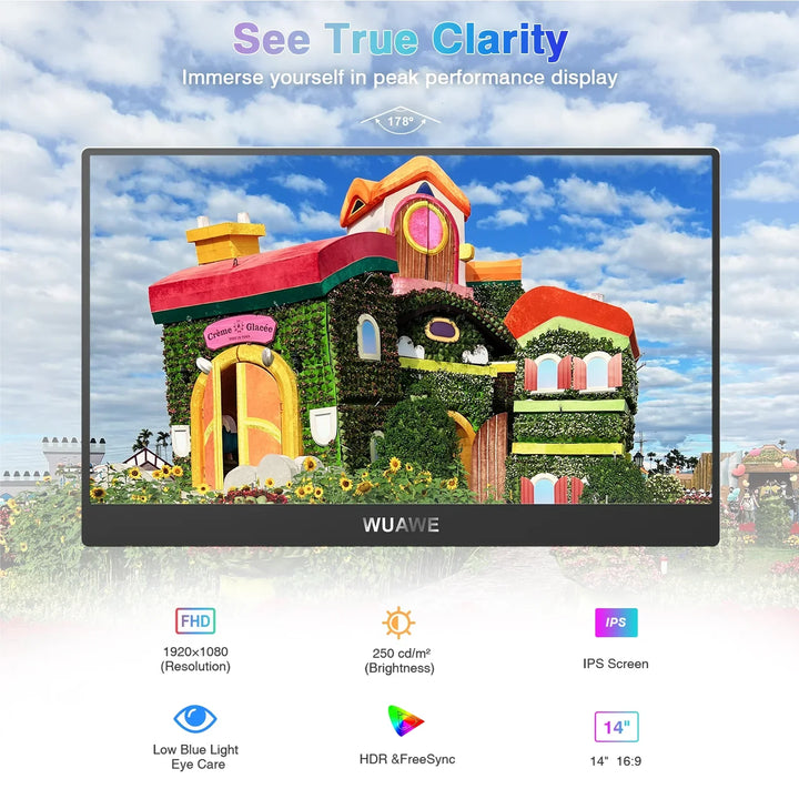 Portable 14-inch HD monitor for seamless work from home setups, boosting productivity with an extra screen.