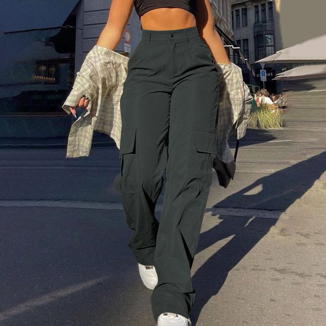 Stylish women's high waisted cargo pants. Relaxed straight leg, perfect for casual, streetwear, and everyday comfort.