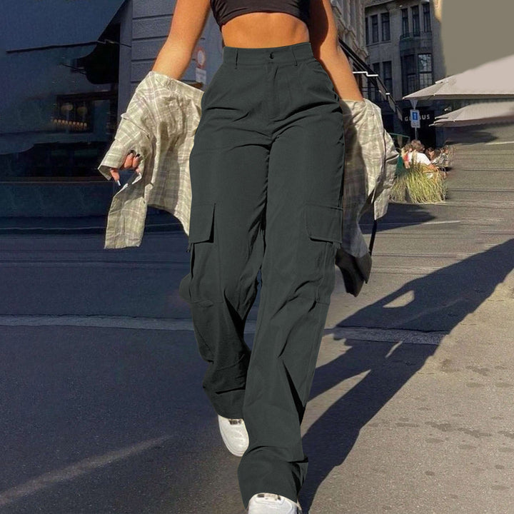 Stylish women's high waisted cargo pants. Relaxed straight leg, perfect for casual, streetwear, and everyday comfort.