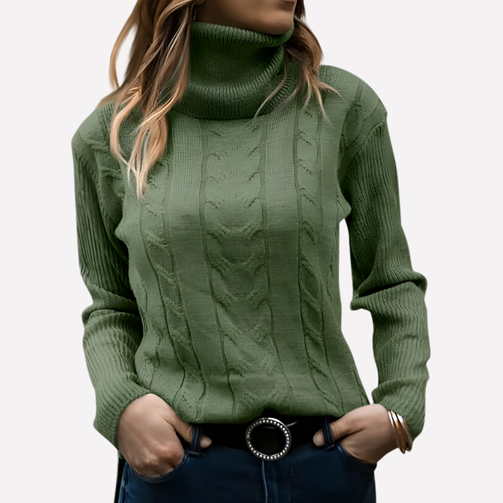 Women's cozy pullover turtleneck, an essential for casual winter fashion.