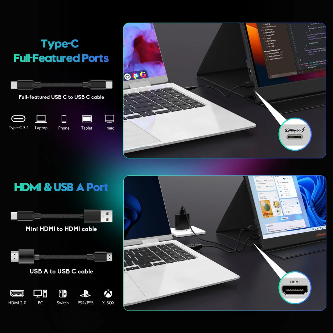 Compact 15.6" Full HD travel monitor. Ultra-slim external display for portable gaming, entertainment & work.