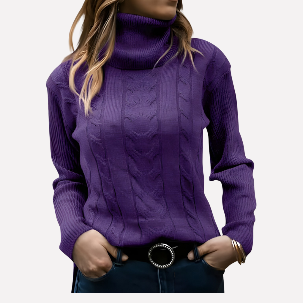 Warm women's turtleneck pullover, perfect for layering during winter months.
