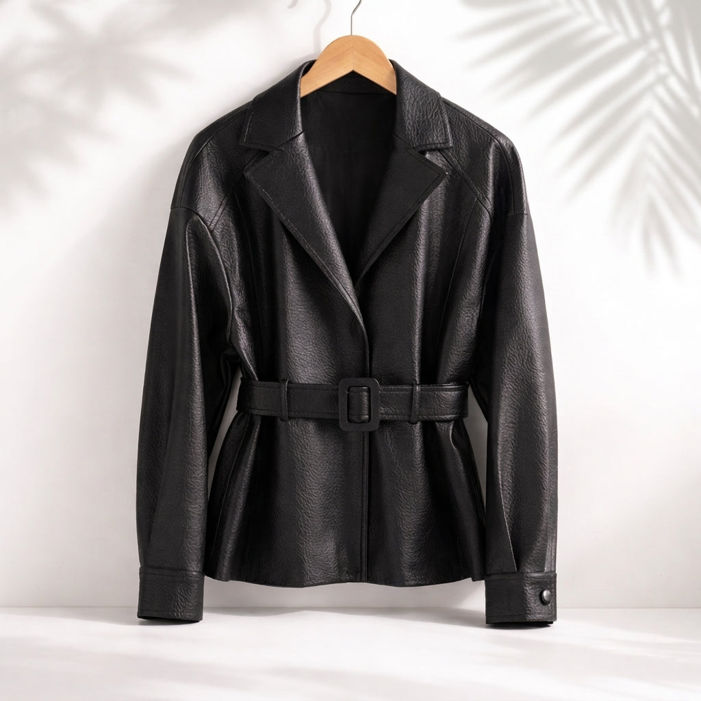 Luxurious black women's tailored winter jacket, warm and versatile outerwear, offering an elegant fitted style.