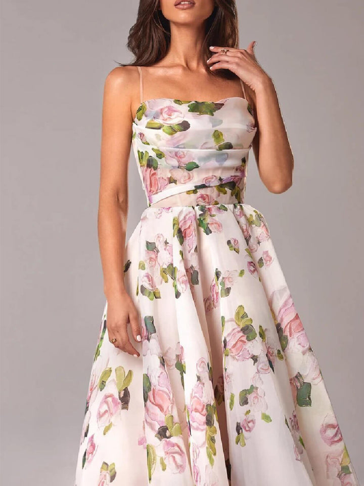 Comfortable women's spaghetti strap A-line midi dress, a chic boho summer style for effortless elegance.
