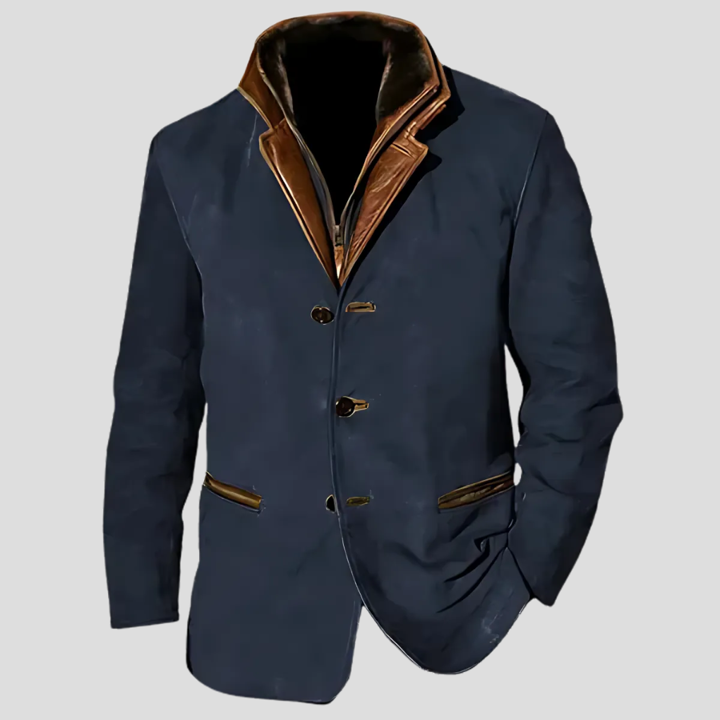 Men's retro jacket with contrasting collar, ideal for a stylish vintage look & smart casual autumn wear.