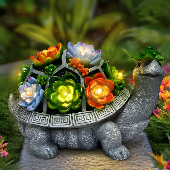 Large gray solar turtle garden statue with integrated LED lights, perfect for outdoor patio or lawn decor.