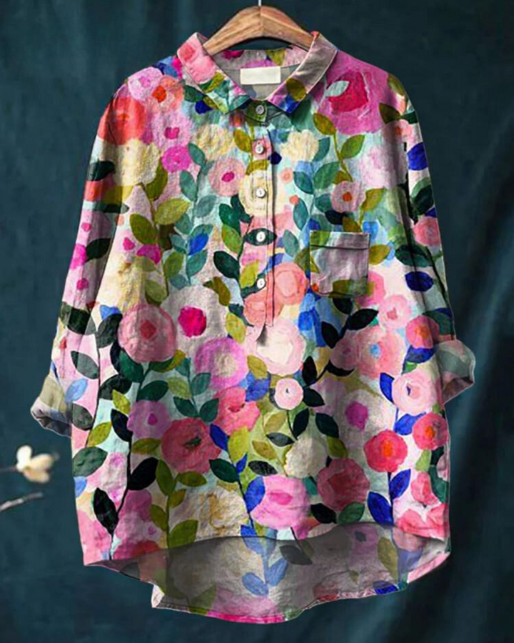 Elegant floral print women's long sleeve blouse. Chic & comfortable spring/summer top for effortless style.