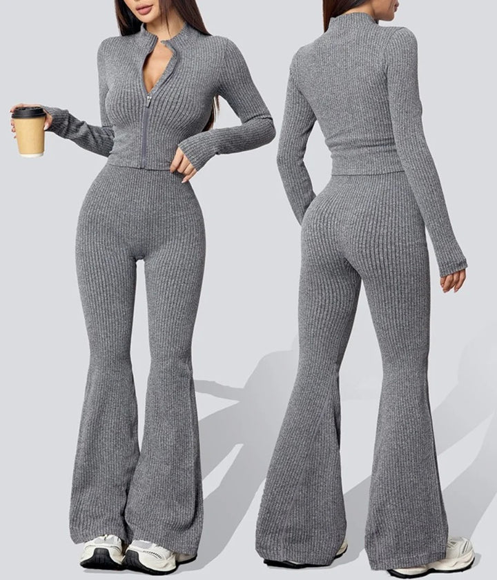 Women's Ribbed Knit Flare Pant & Top Set