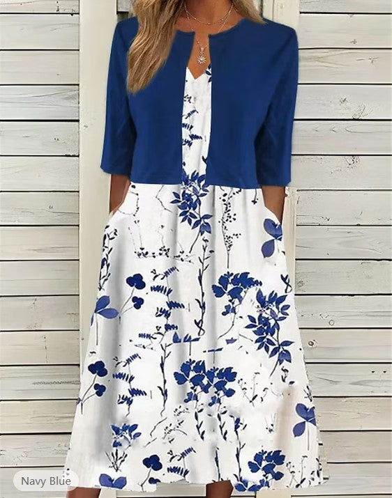 Women's Floral Midi Dress & Cropped Jacket Set