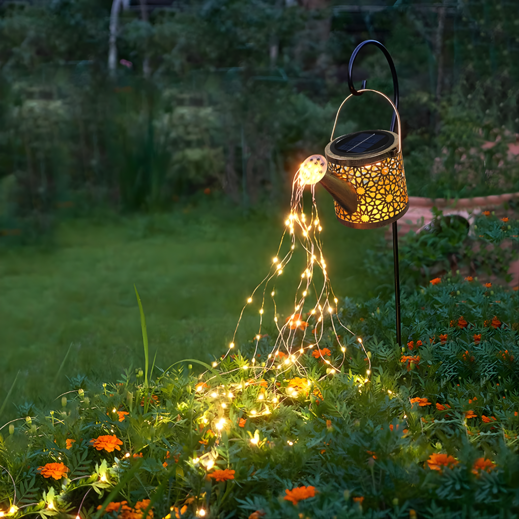 Decorative solar garden stake lights, warm white iron outdoor path lighting for landscape decor.