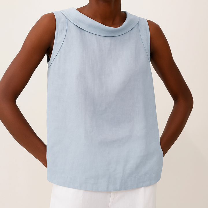 Elegant women's sleeveless round neck top. Effortless style, relaxed fit, perfect for warm weather.