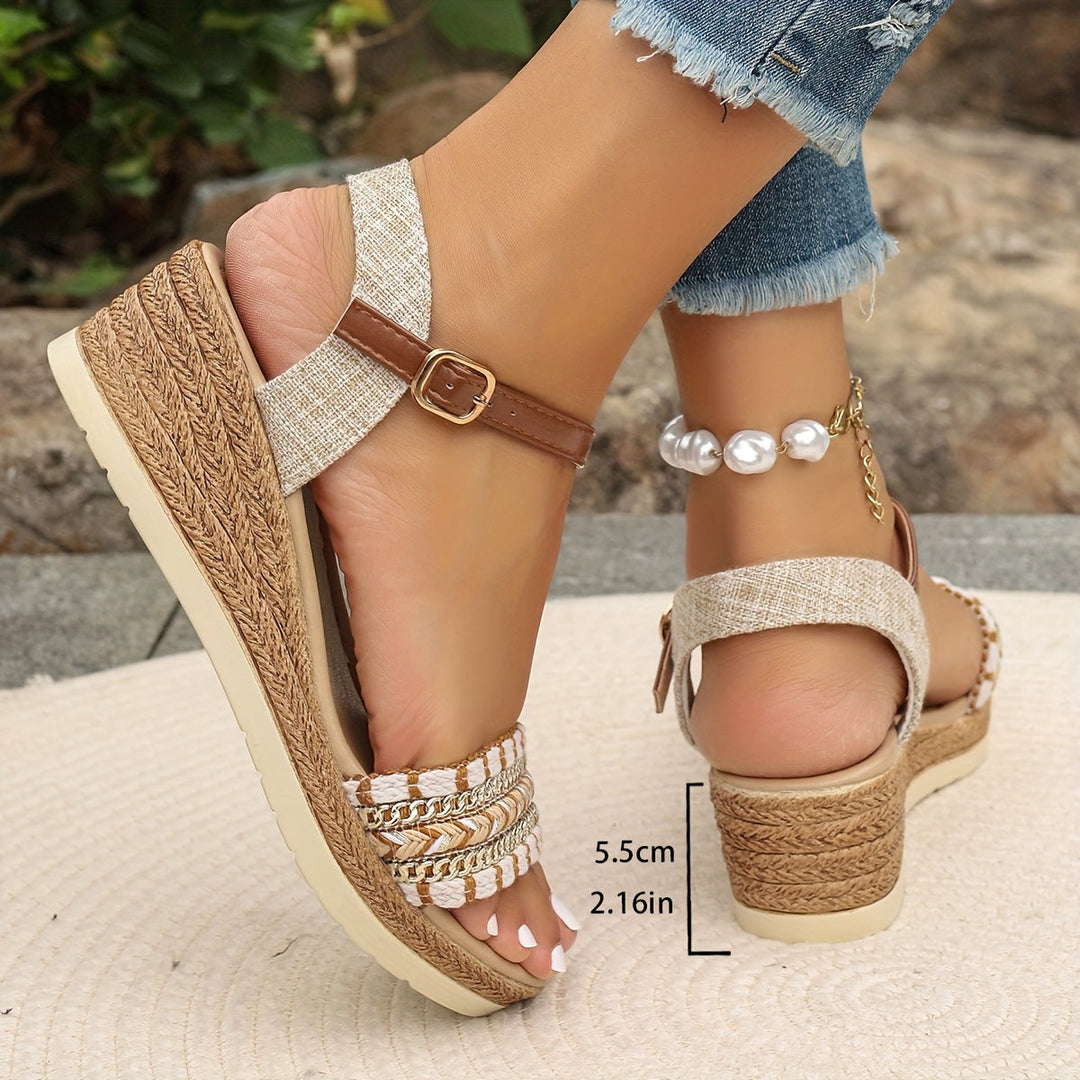 Orthopedic women's heeled sandals: comfortable wedge, platform lift, closed toe & crossed straps.
