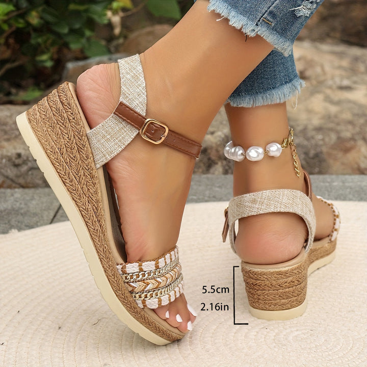 Orthopedic women's heeled sandals: comfortable wedge, platform lift, closed toe & crossed straps.