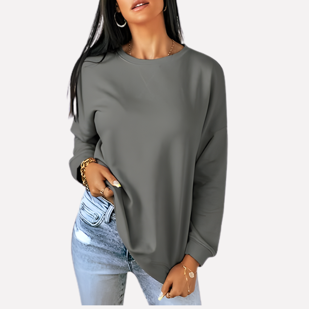 Fall essential women's crew neck sweatshirt, relaxed fit, long sleeve casual apparel.