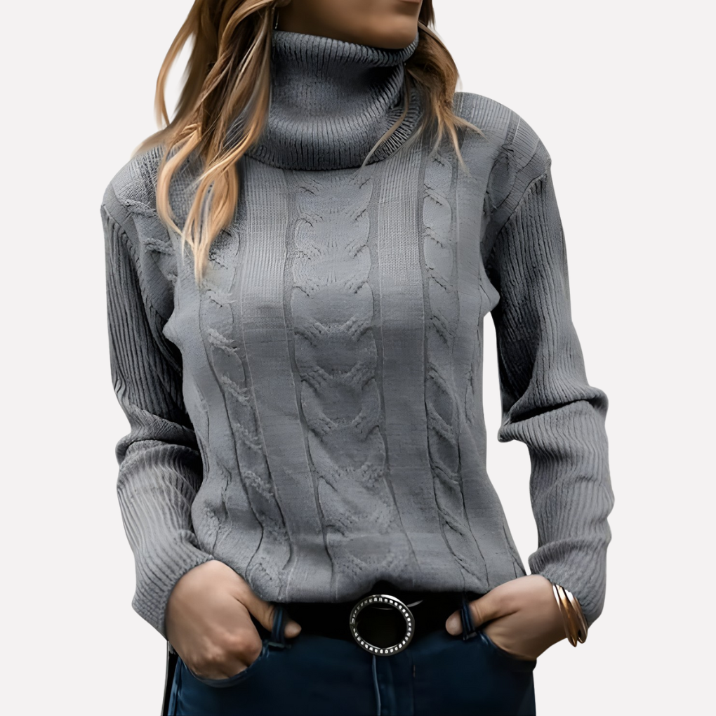 Women's long sleeve turtleneck sweater, soft and cozy for everyday fashion.