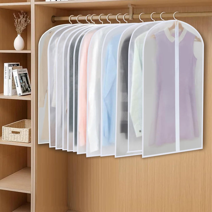 PEVA wardrobe bags, 24-pack, for storing suits, shirts, gowns, and delicate items securely.