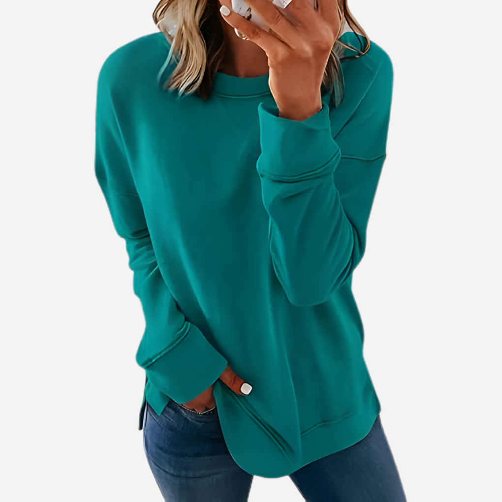 Cozy women's relaxed fit crew neck sweatshirt, a must-have long sleeve for loungewear.