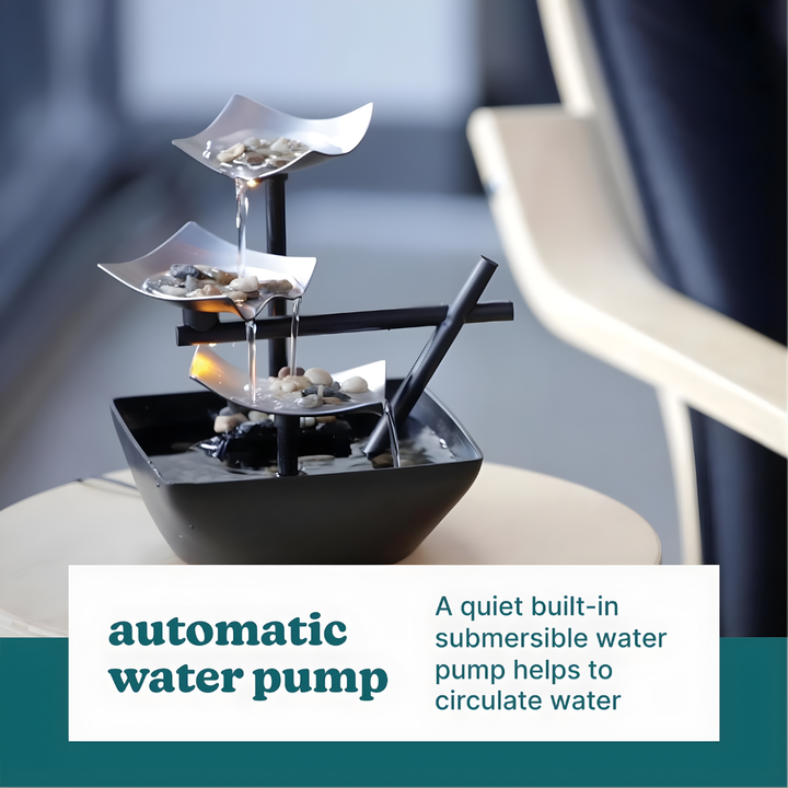 Small indoor tabletop fountain, perfect desk accessory for relaxation, provides soothing sounds & serene water feature.