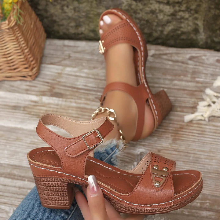 Versatile women's platform block heel sandals with comfortable cushioned cross straps for summer fashion.